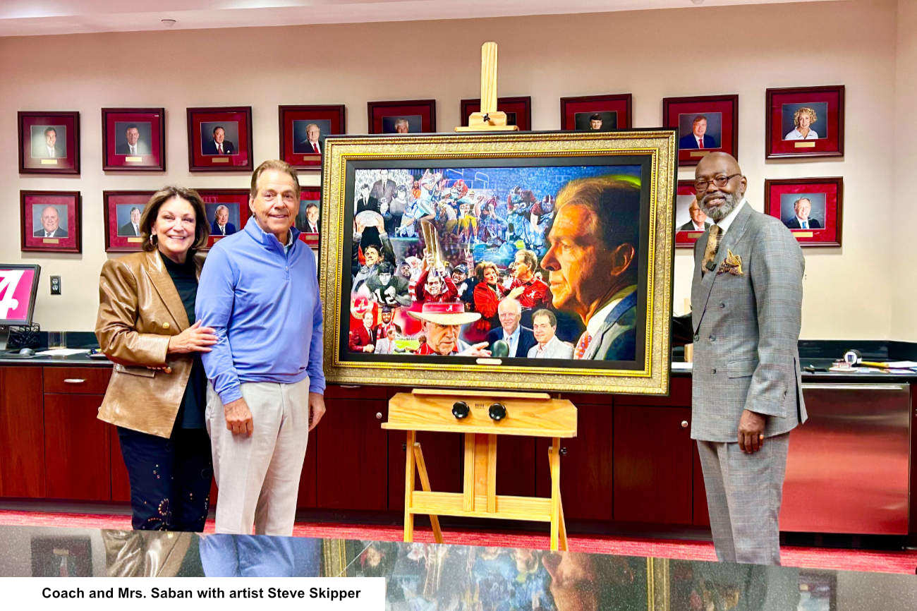 Coach and Mrs. Saban with artist Steve Skipper